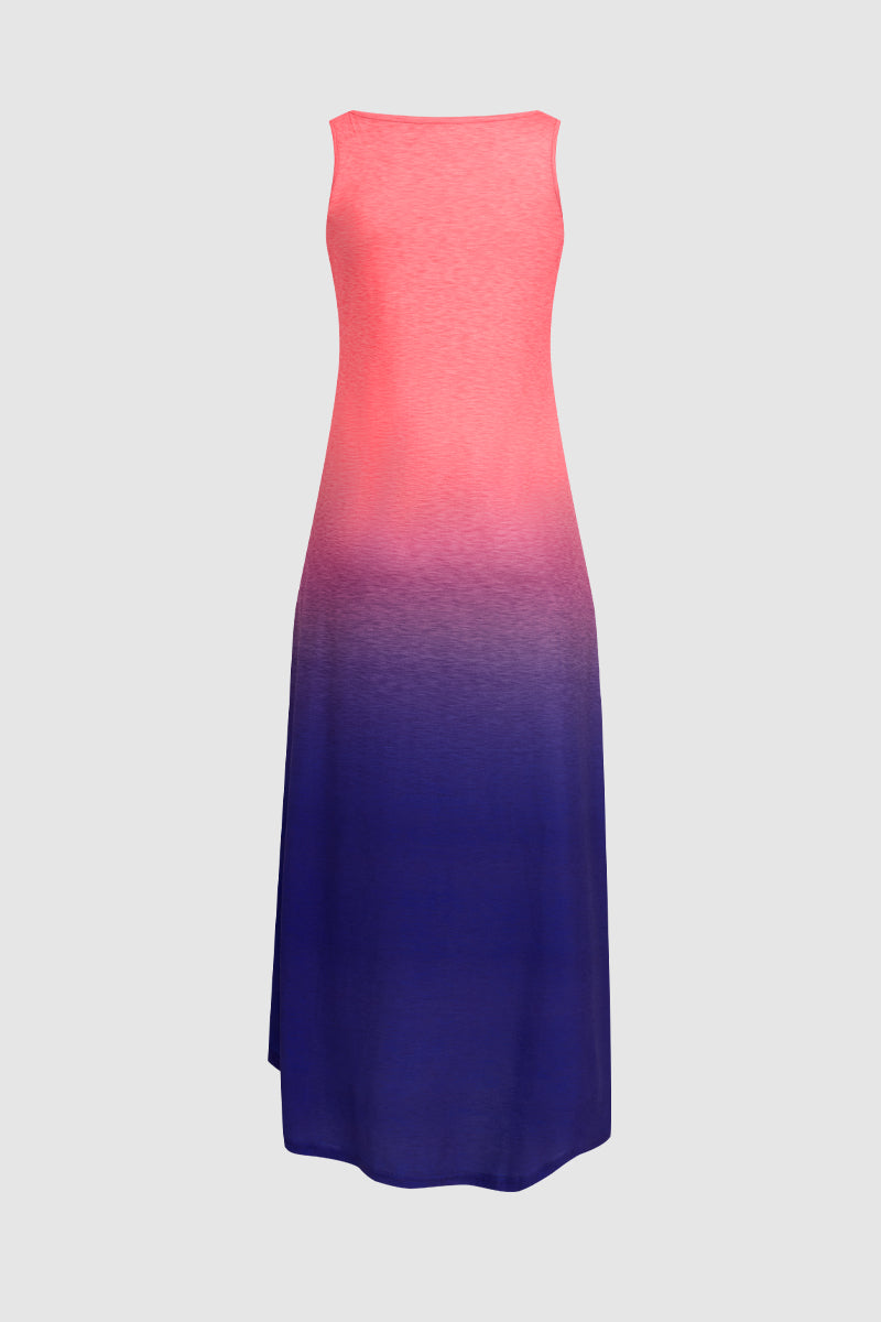 Ombre Split Side V Neck Maxi Tank Dress
