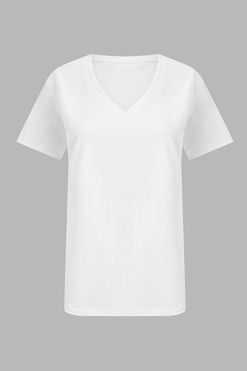 Solid V Neck Short Sleeve T-Shirt