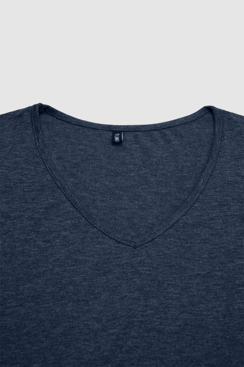 Solid Layered Sleeve V Neck T-Shirt