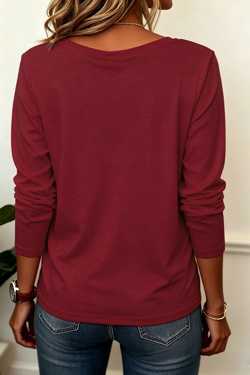 Solid V Neck Long Sleeve T-Shirt