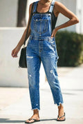 Wash Ripped Raw Hem High Waist Straight Leg Crop Overalls