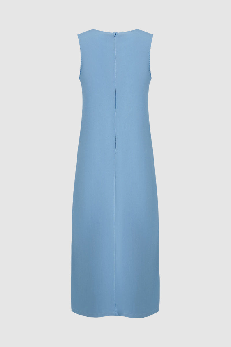 Contrast Lace Split Pocket Round Neck Tank Midi Dress