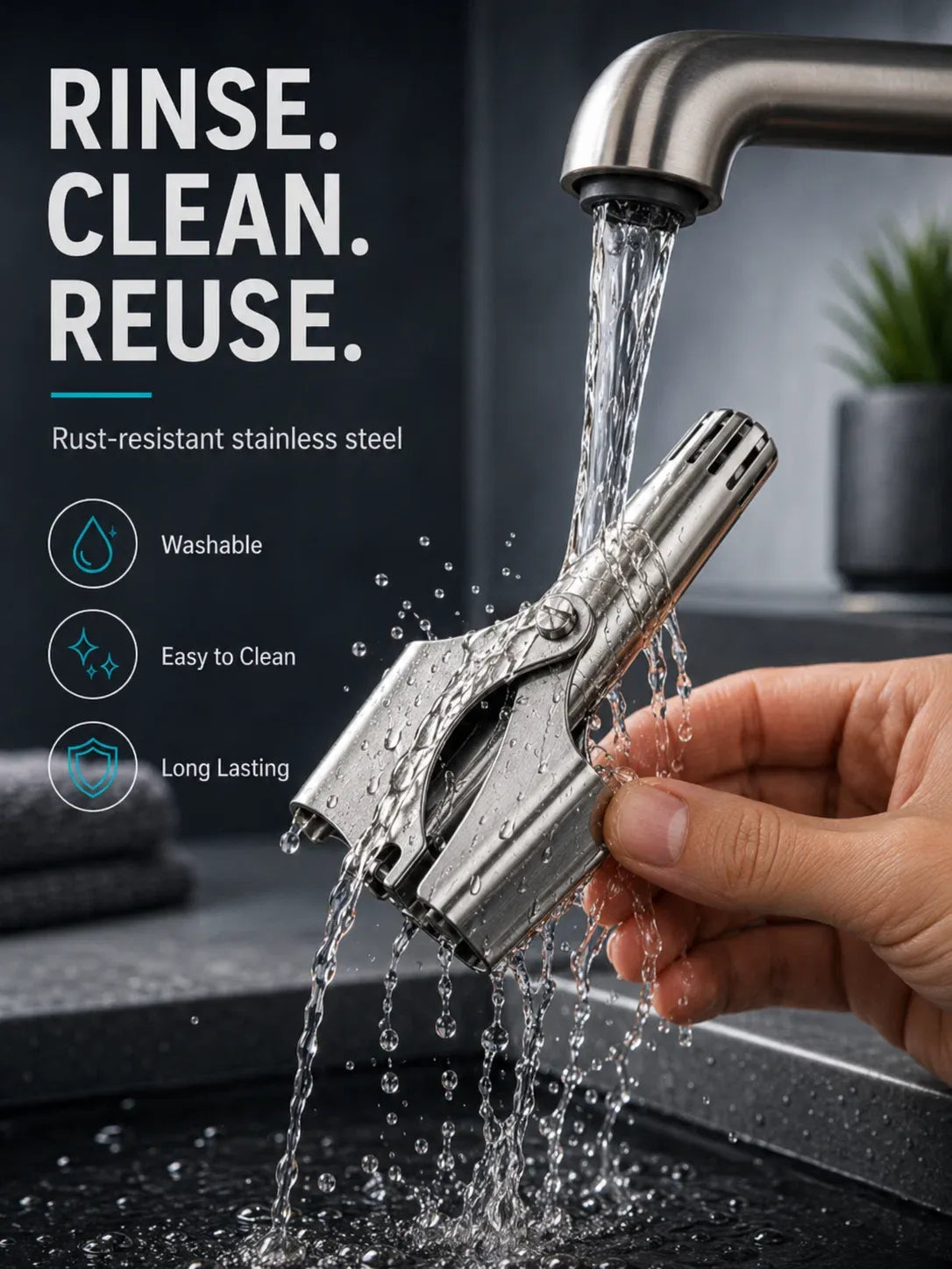 Manual Nose Hair Trimmer – Stainless Steel 360° Trimmer, Waterproof & No Battery Required