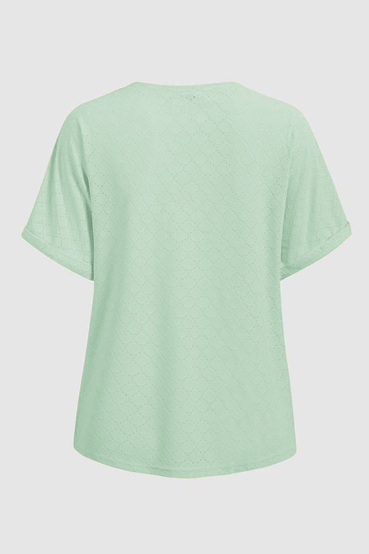 Solid Hollow Out Button Decor V Neck T-Shirt