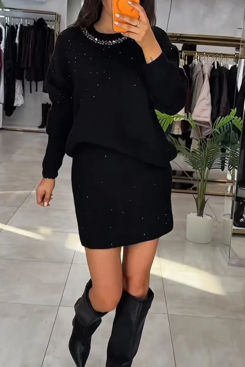 Crystal Knit Sweater & Mini Skirt Set