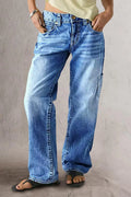 Wash Multi Pocket Mid Rise Straight Leg Jeans