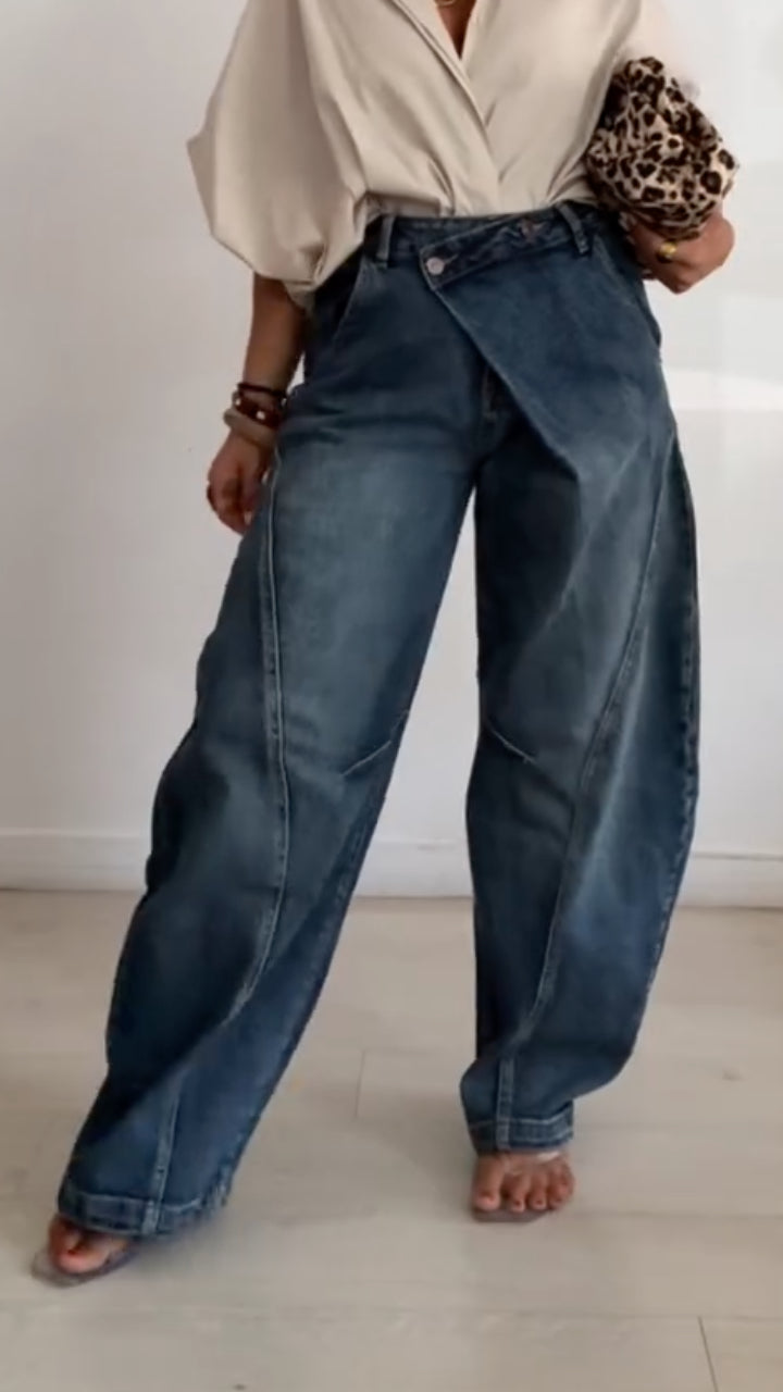 Asymmetrical Wrap Waist Baggy Wide‑Leg J+ Top Seteans