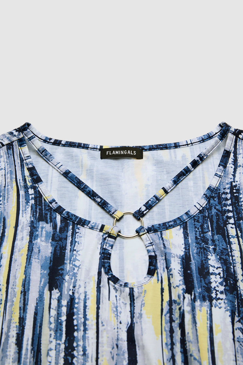 Allover Print Ring Linked Hollow Out V Neck Tank Top