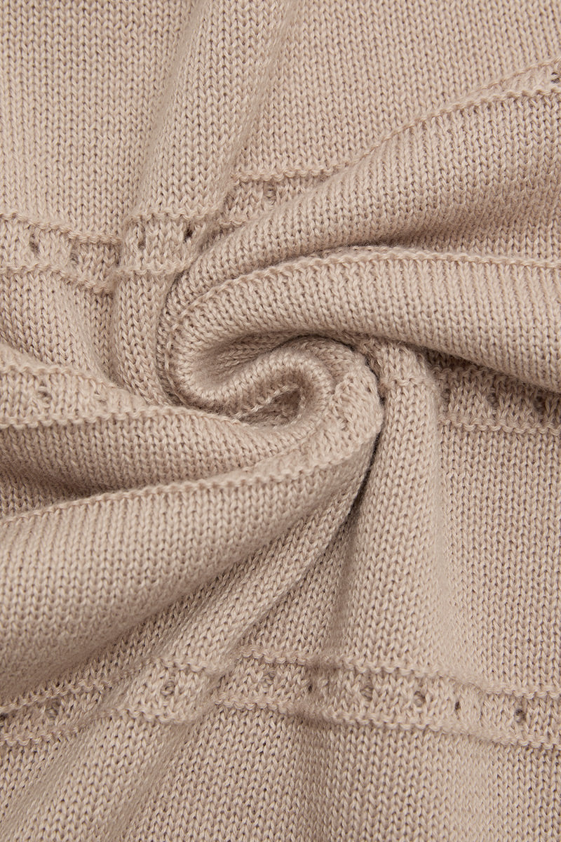Solid Pointelle Knit Round Neck Long Sleeve Sweater