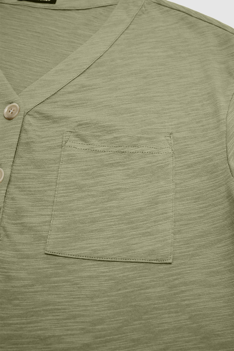 Button Decor Pocket Front V Neck Short Sleeve T-Shirt