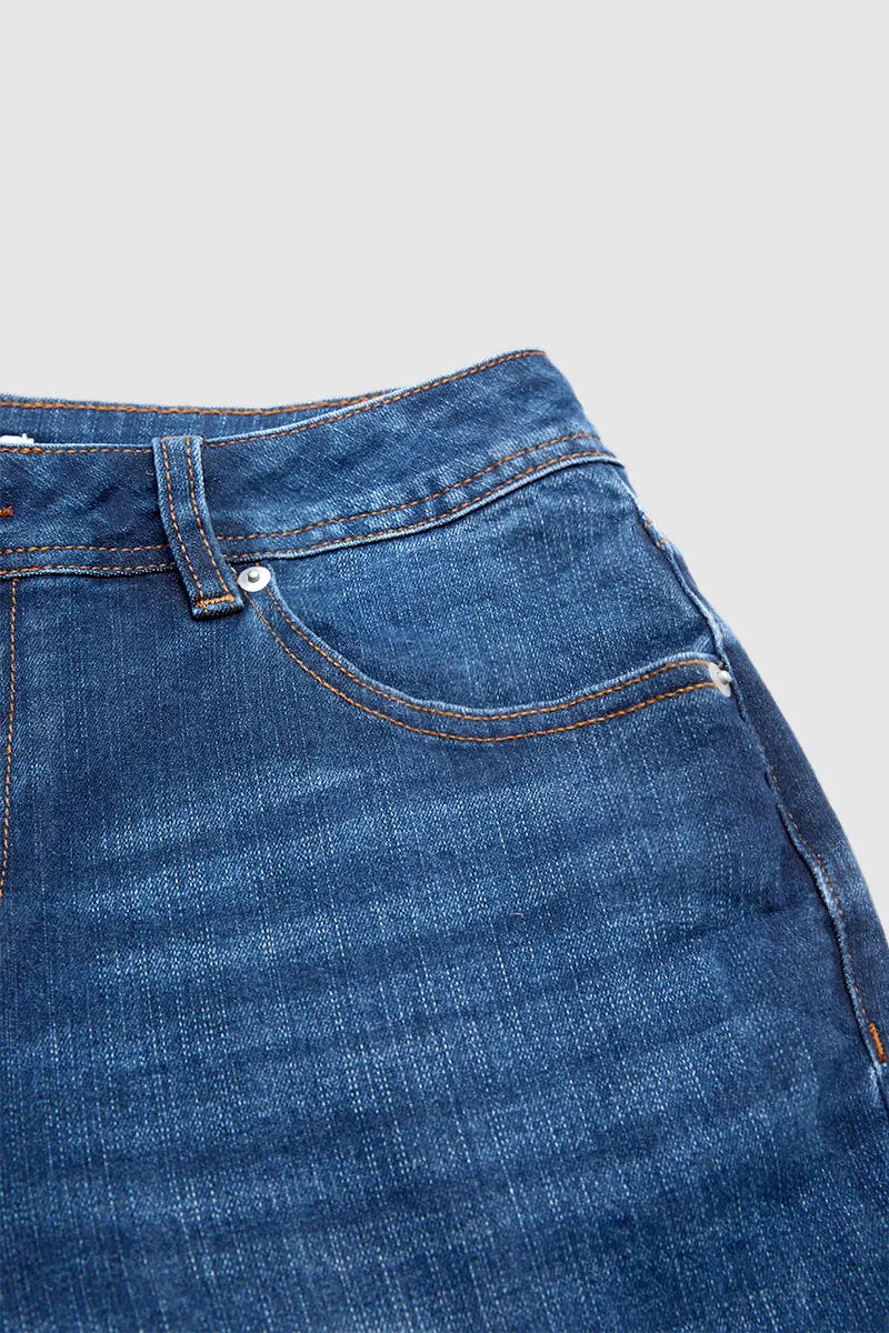 Wash Button Detail Mid Waist Straight Leg Cropped Jeans