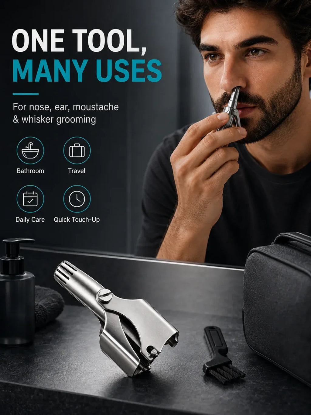 Manual Nose Hair Trimmer – Stainless Steel 360° Trimmer, Waterproof & No Battery Required