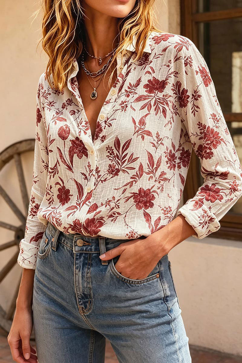 Floral Print Button Up Long Sleeve Shirt