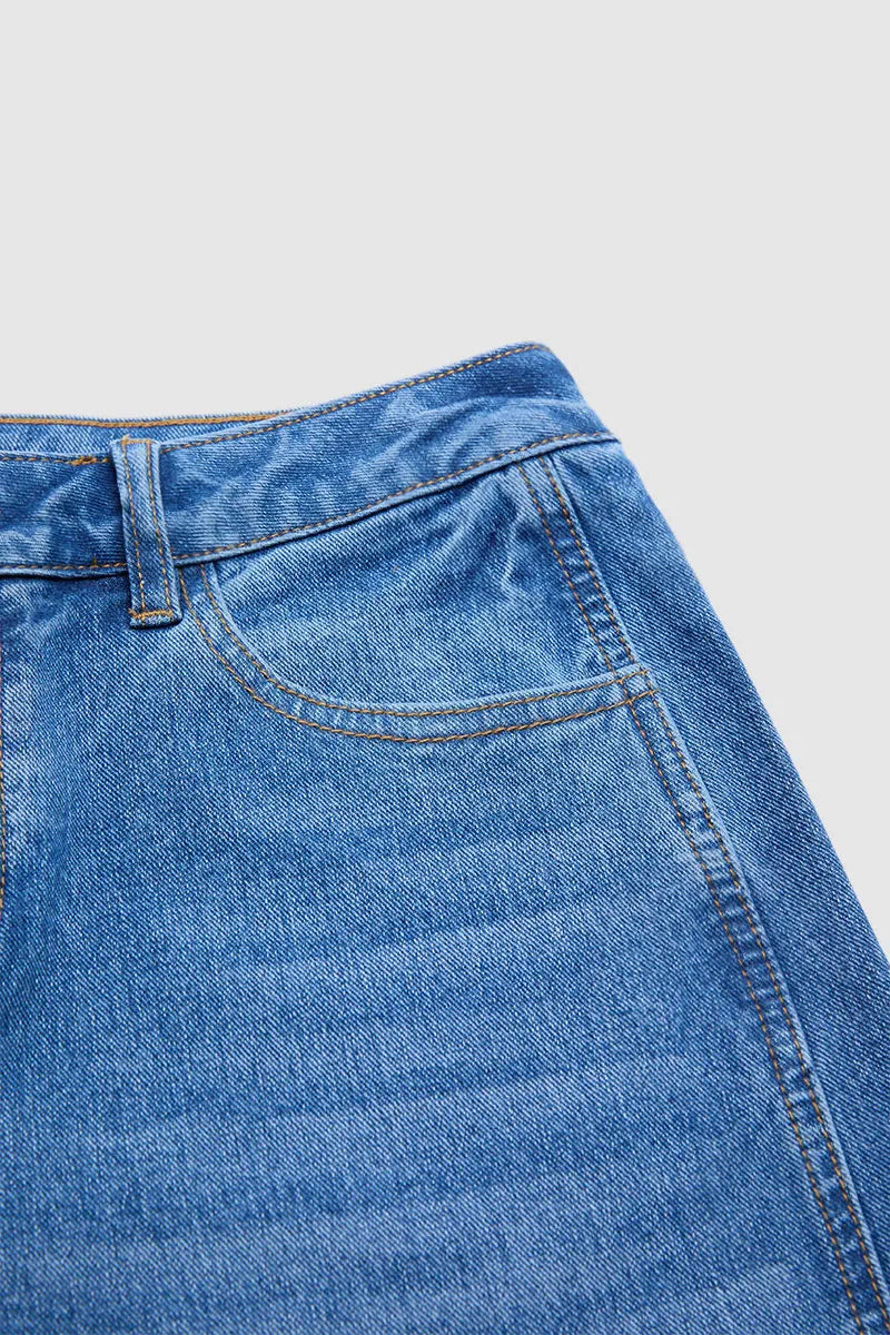 Wash Seam Side Split Hem High Rise Wide Leg Jeans