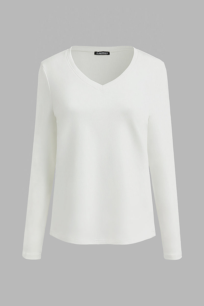 Solid V Neck Long Sleeve T-Shirt