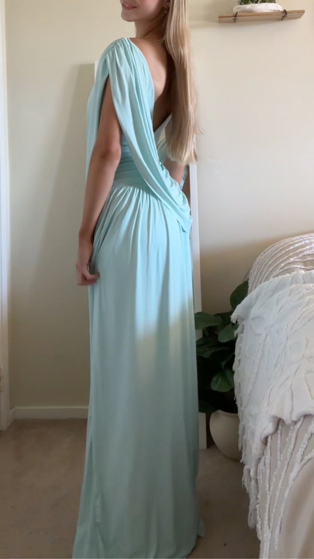Draped Cape High-Slit Maxi Dress