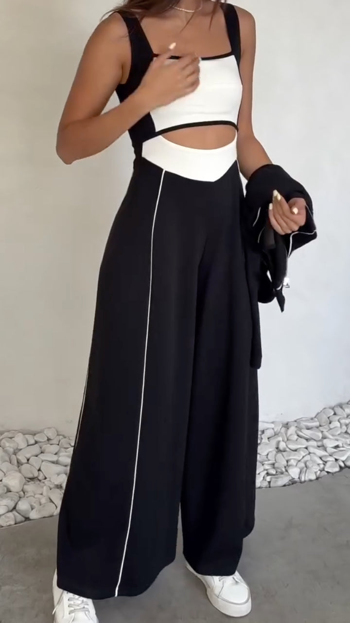 Cutout Jumpsuit&Zip Up Shrug 2 Piece  Set
