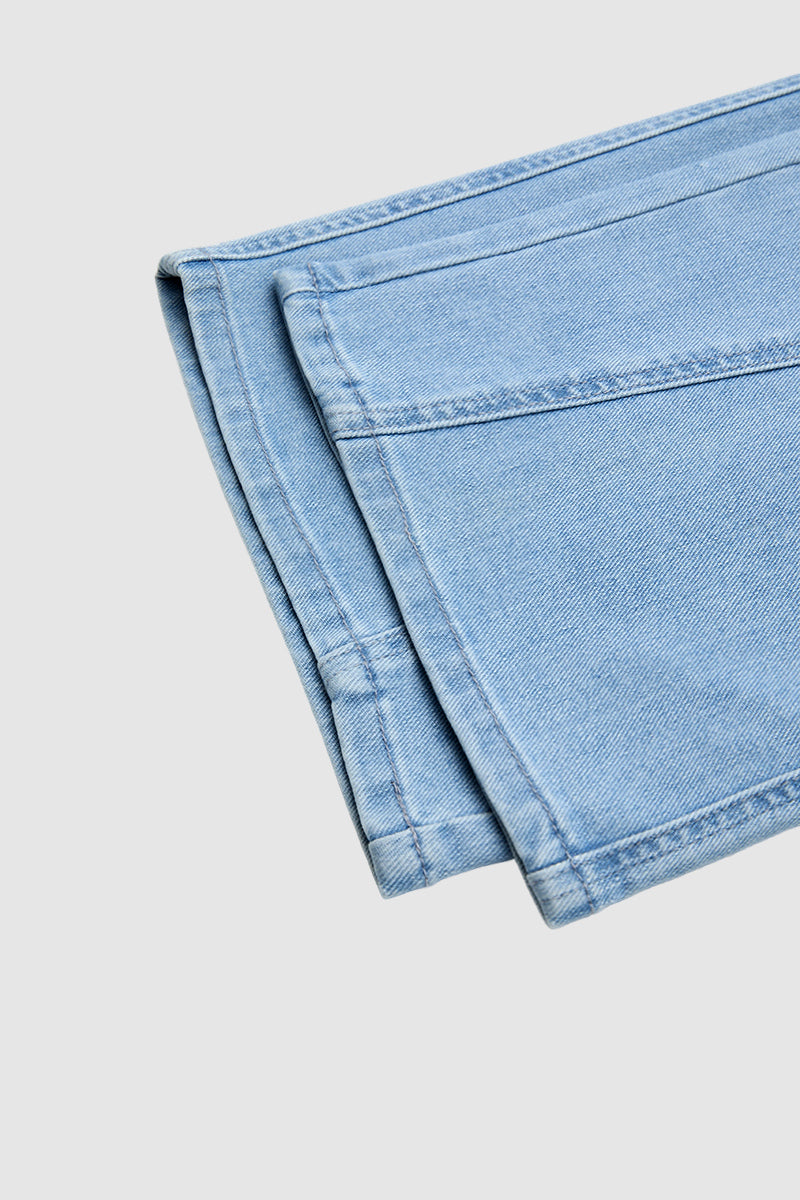 Wash Patch Pocket Stitch Detail Mid Waist Wide Leg Jeans Without Belt
