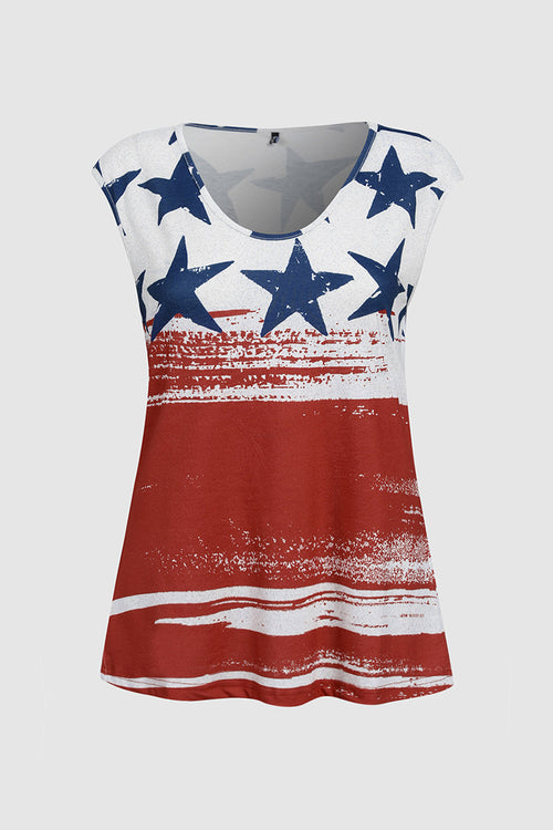 American Flag Print V Neck Tank Top