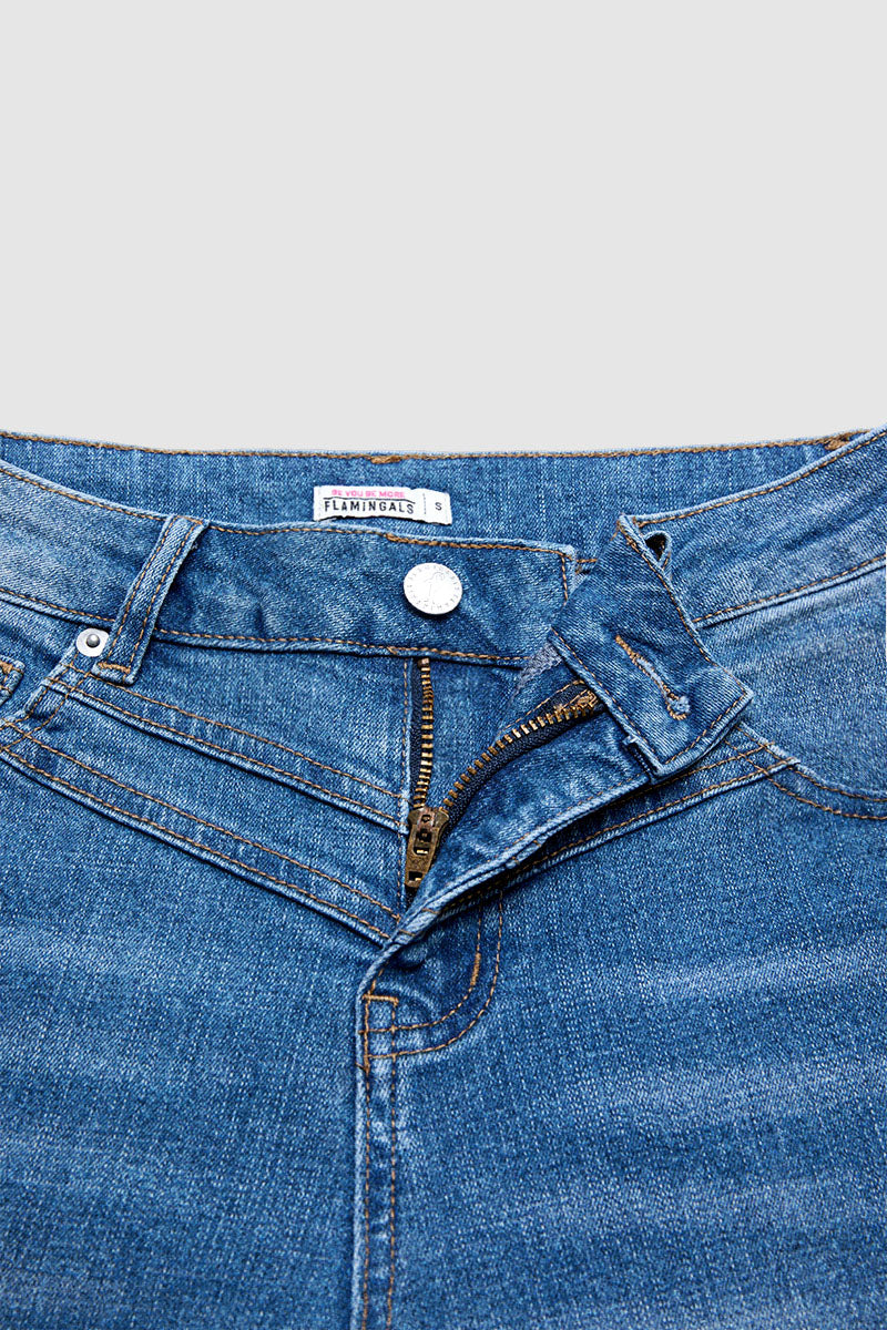 Wash Stitch Detail High Waist Bootcut Jeans Without Belt
