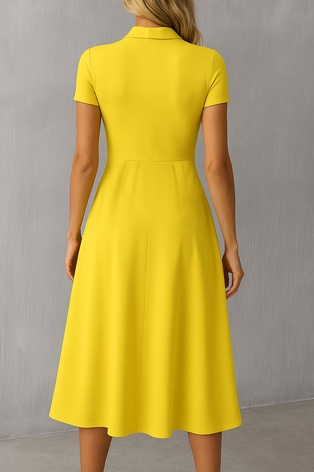 Solid Tie Neck Pleated Midi Dress