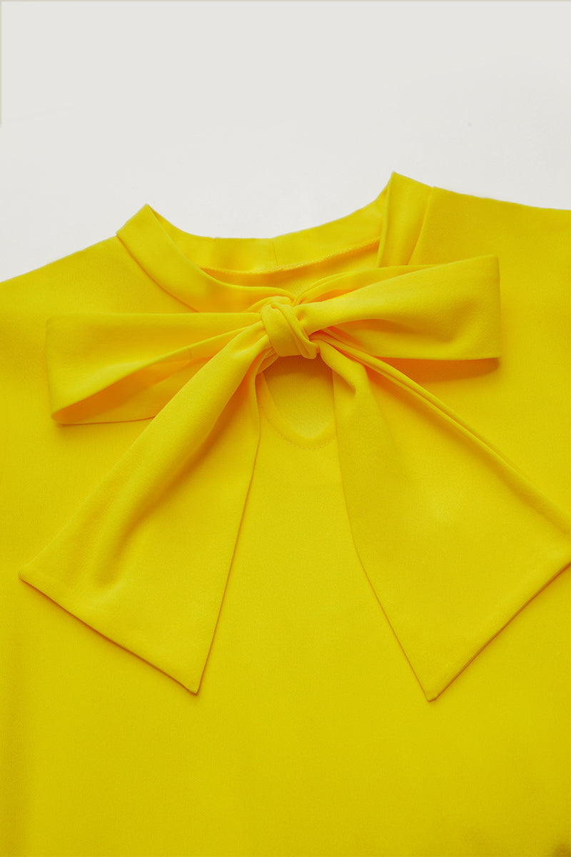 Solid Tie Neck Pleated Midi Dress
