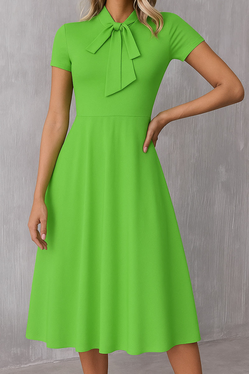 Solid Tie Neck Pleated Midi Dress