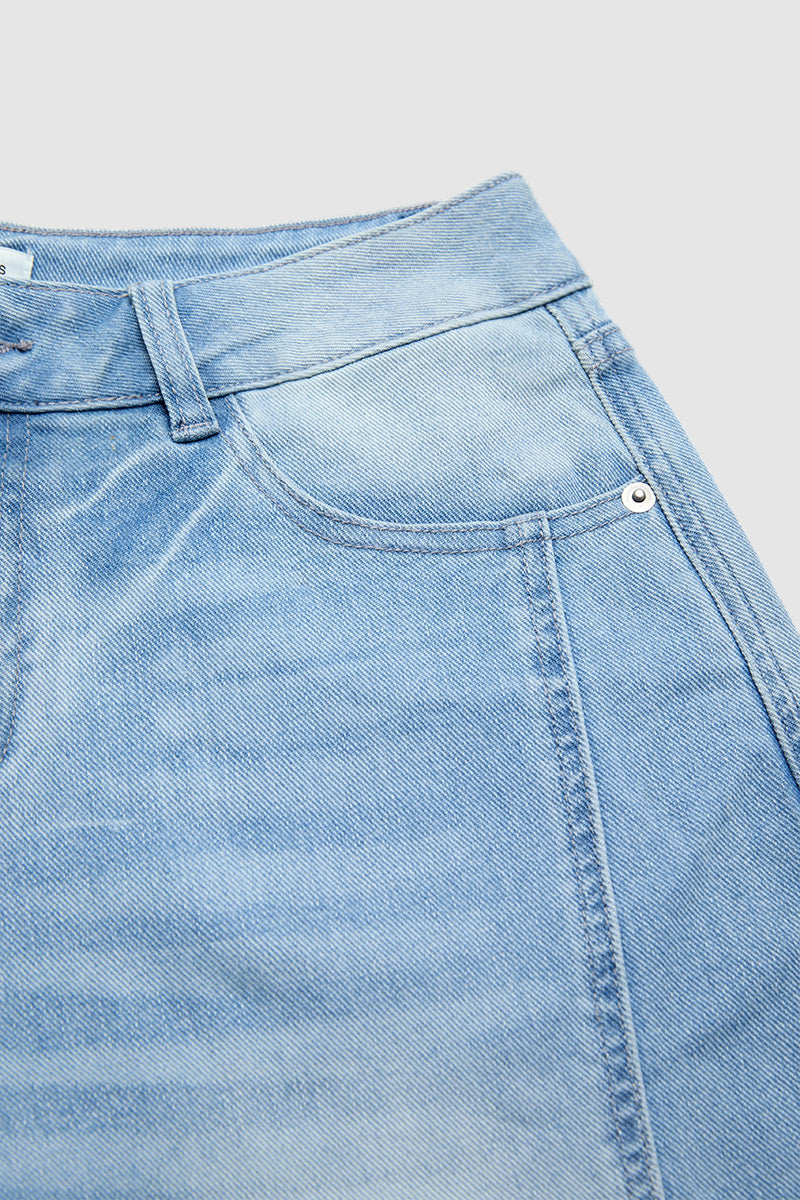 Wash Patch Pocket Stitch Detail Mid Waist Wide Leg Jeans Without Belt