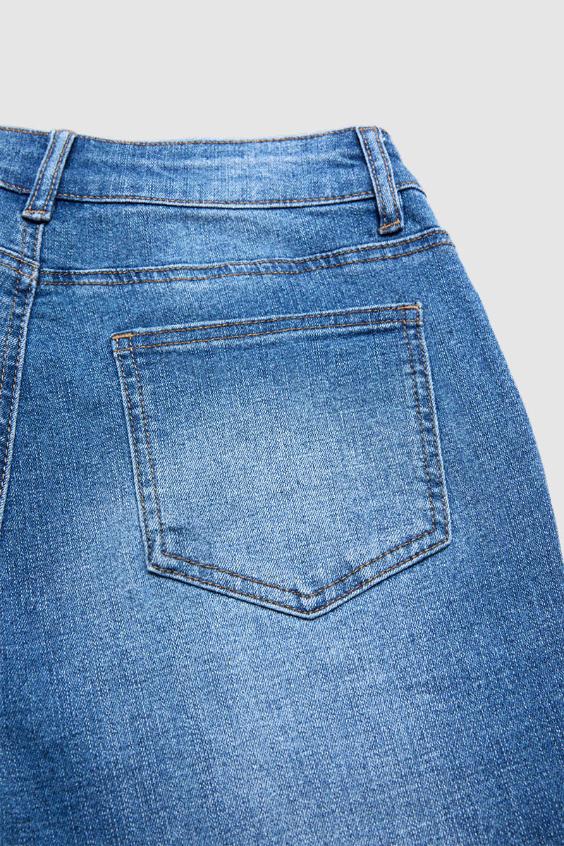 Wash Stitch Detail High Waist Bootcut Jeans Without Belt