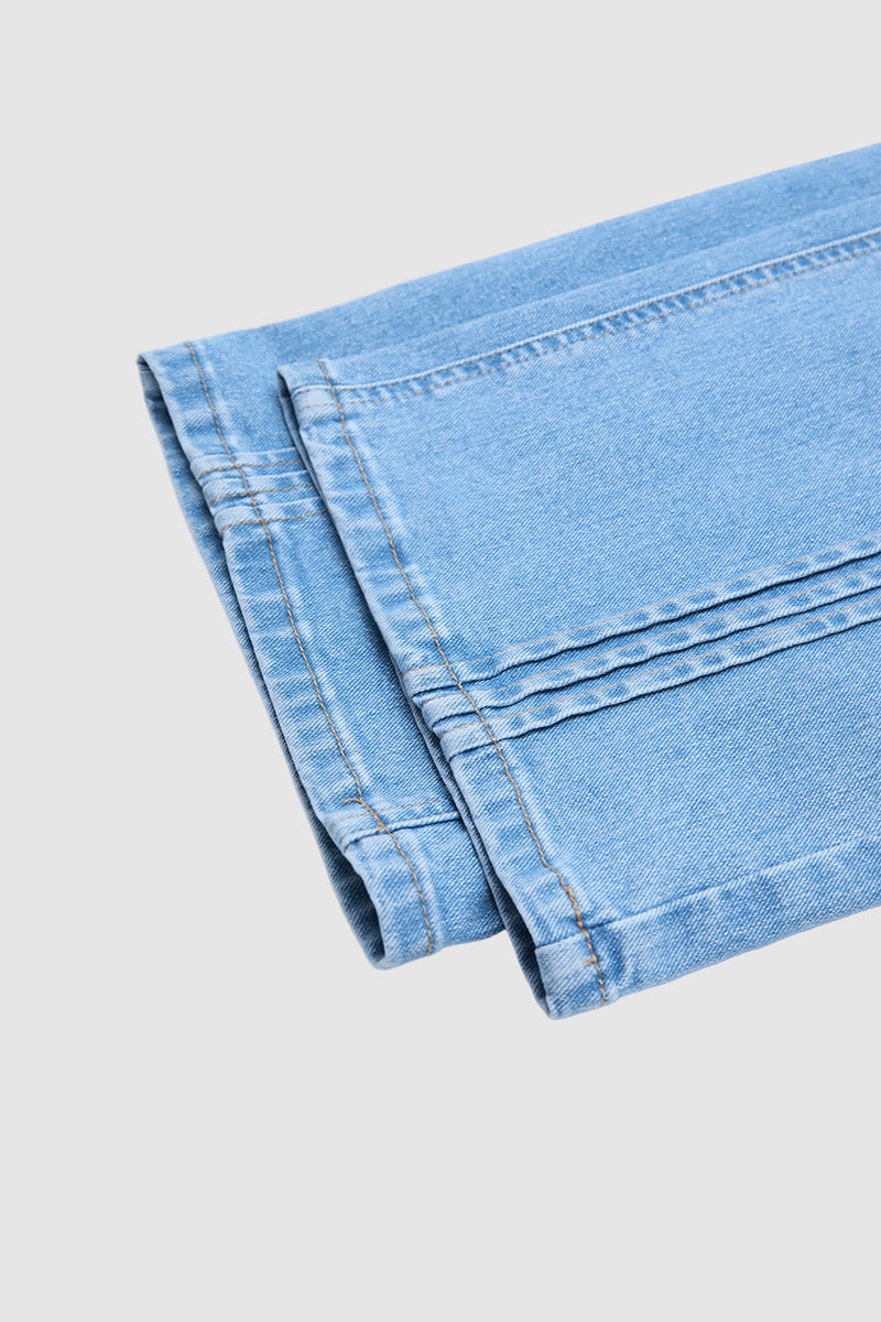 Wash Stitch Detail Mid Waist Straight Leg Jeans
