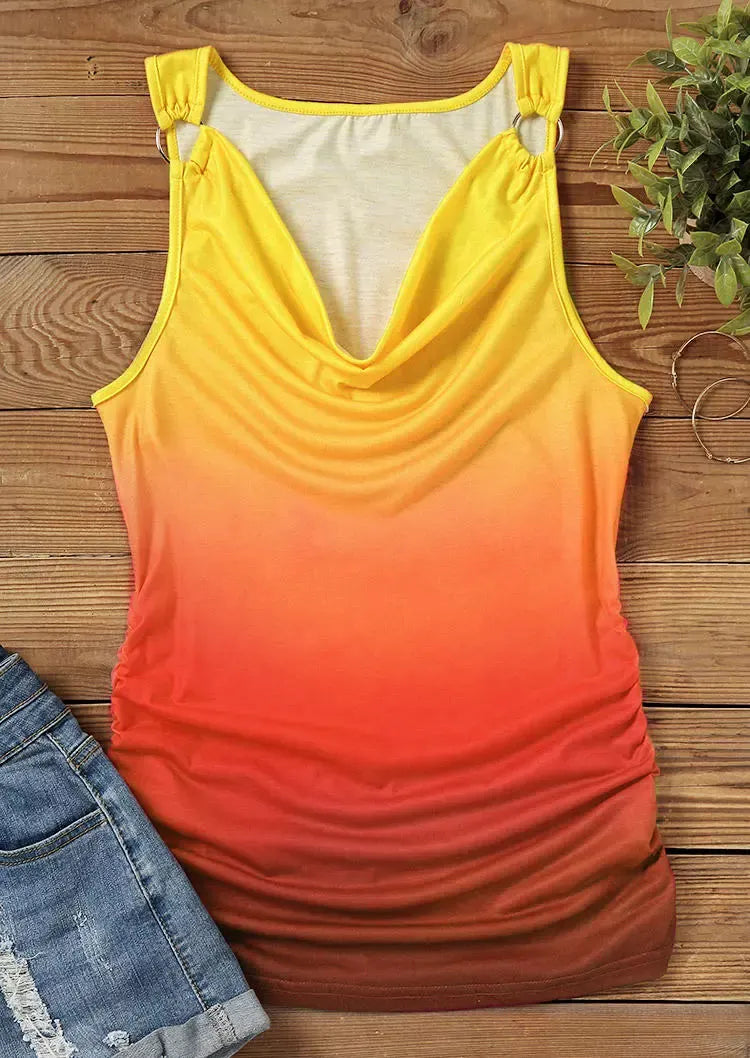 Ombre Ring Linked Cowl Neck Tank Top
