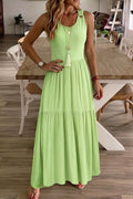 Solid Ring Linked Ruffle Hem Maxi Tank Dress