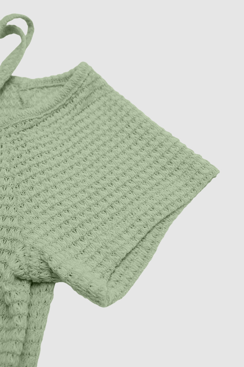 Solid Waffle Knit Asymmetrical Neck Batwing Sleeve T-Shirt