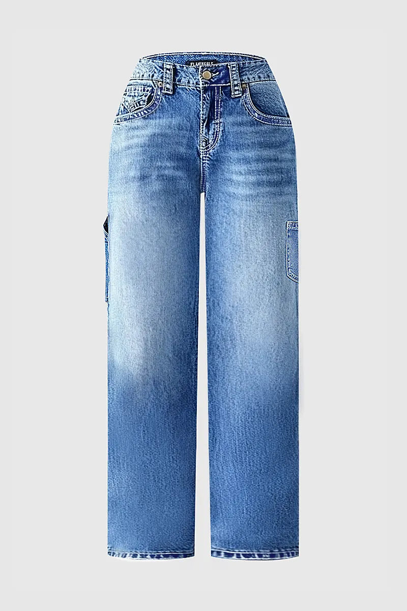 Wash Multi Pocket Mid Rise Straight Leg Jeans