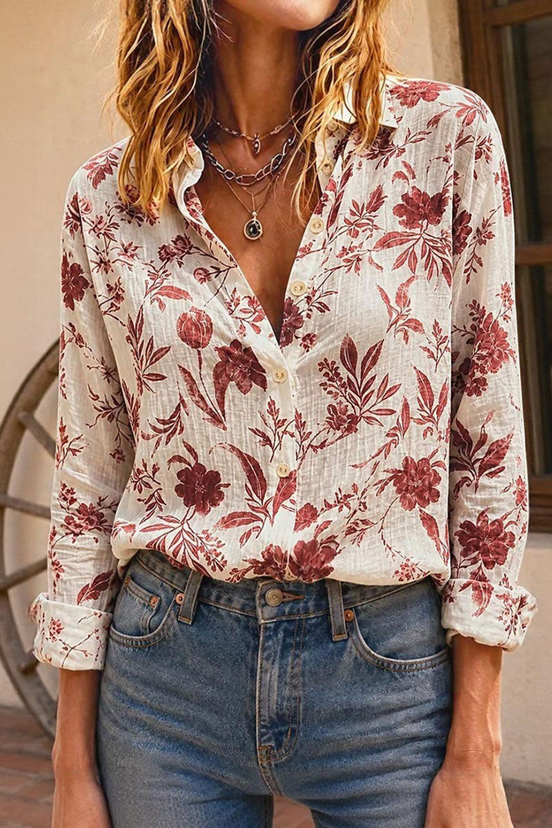 Floral Print Button Up Long Sleeve Shirt