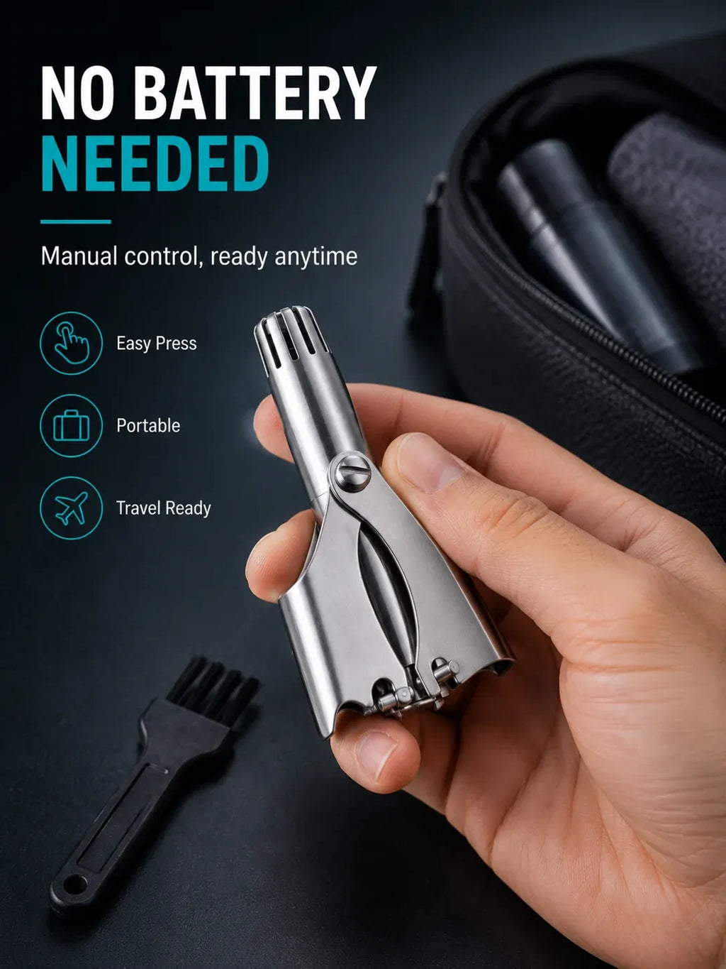 Manual Nose Hair Trimmer – Stainless Steel 360° Trimmer, Waterproof & No Battery Required