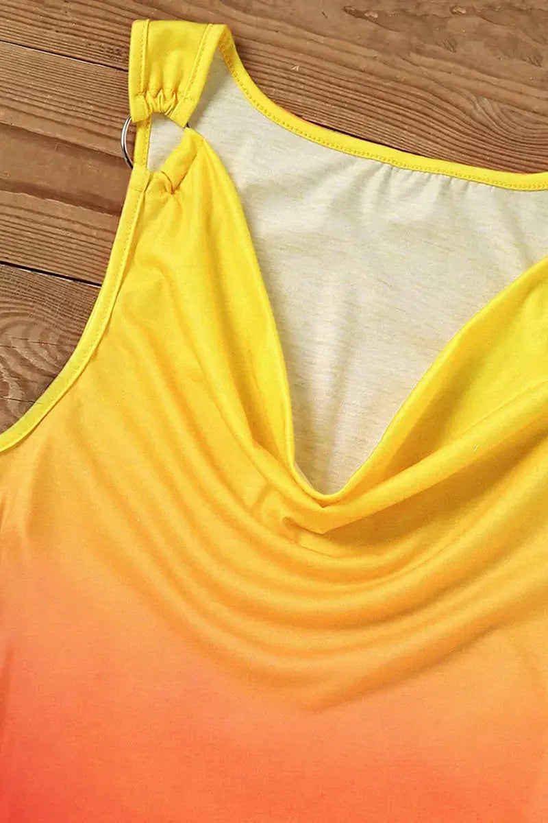 Ombre Ring Linked Cowl Neck Tank Top