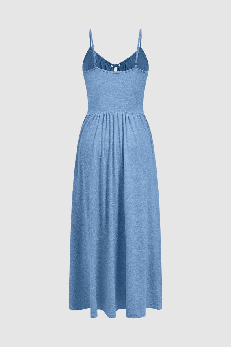 Drawstring Ruched Elastic V Neck Cami Long Dress