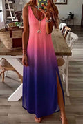 Ombre Split Side V Neck Maxi Tank Dress
