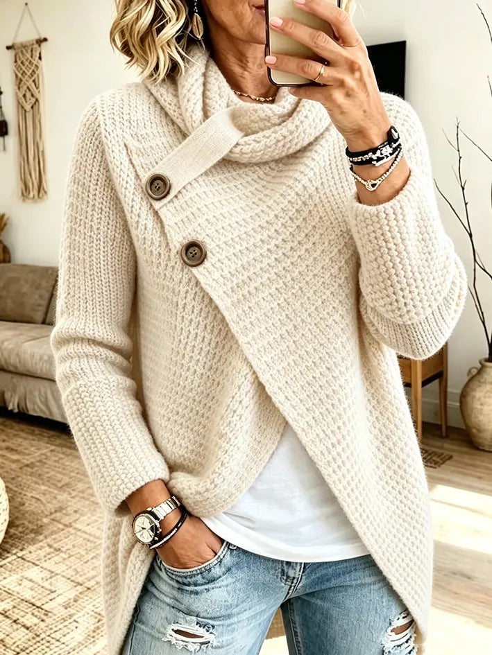 Asymmetric Cowl-Neck Knit Cardigan