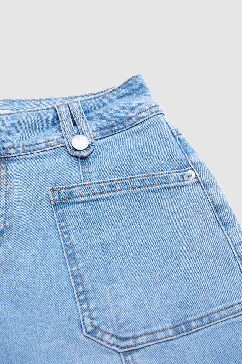 Wash Asymmetrical Stitch Detail Mid Waist Straight Leg Jeans