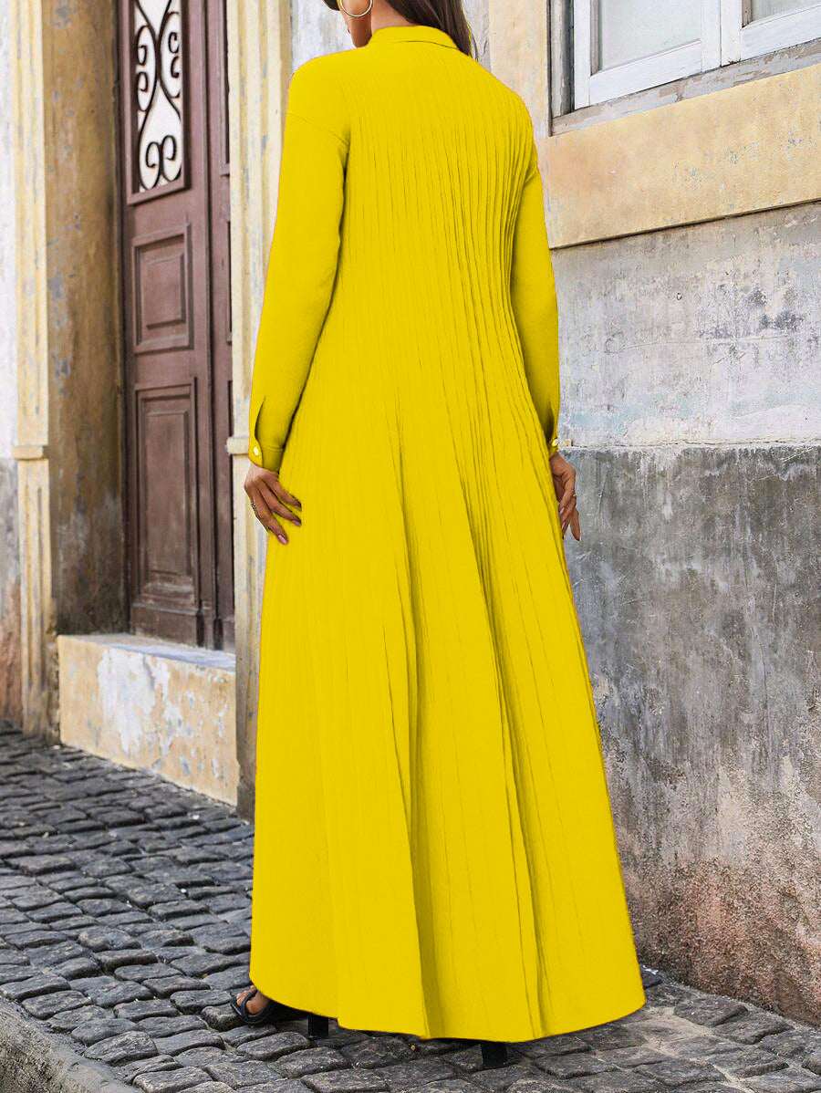 Solid Button Through Pleated Maxi Dress