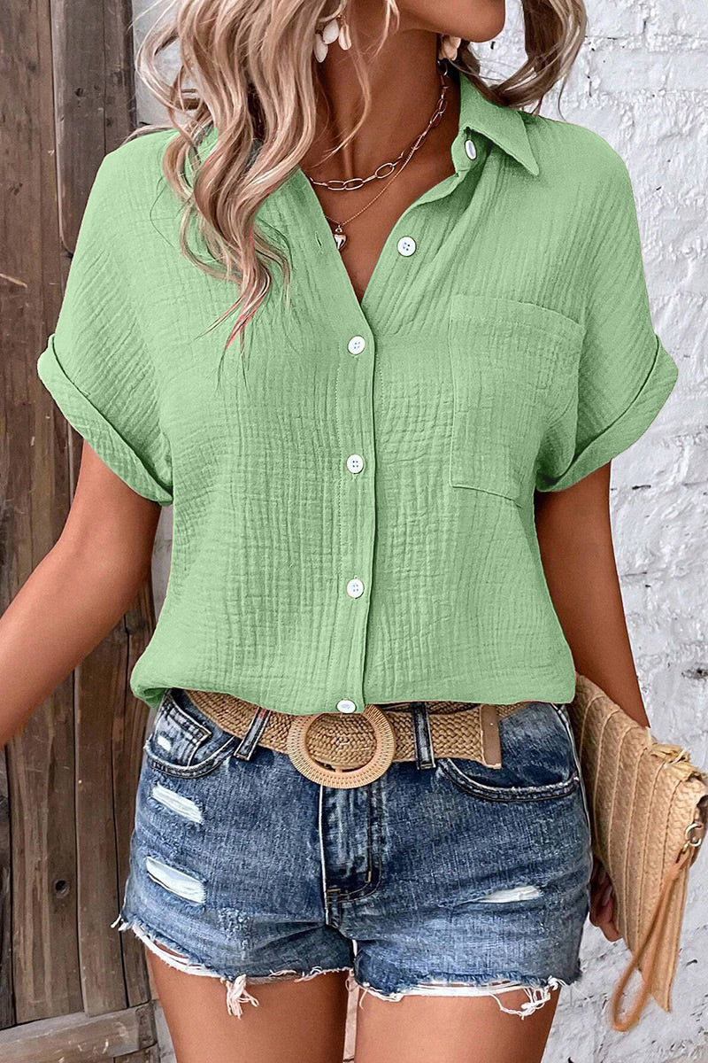 Solid Patch Pocket Roll Sleeve Shirt
