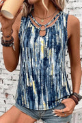 Allover Print Ring Linked Hollow Out V Neck Tank Top