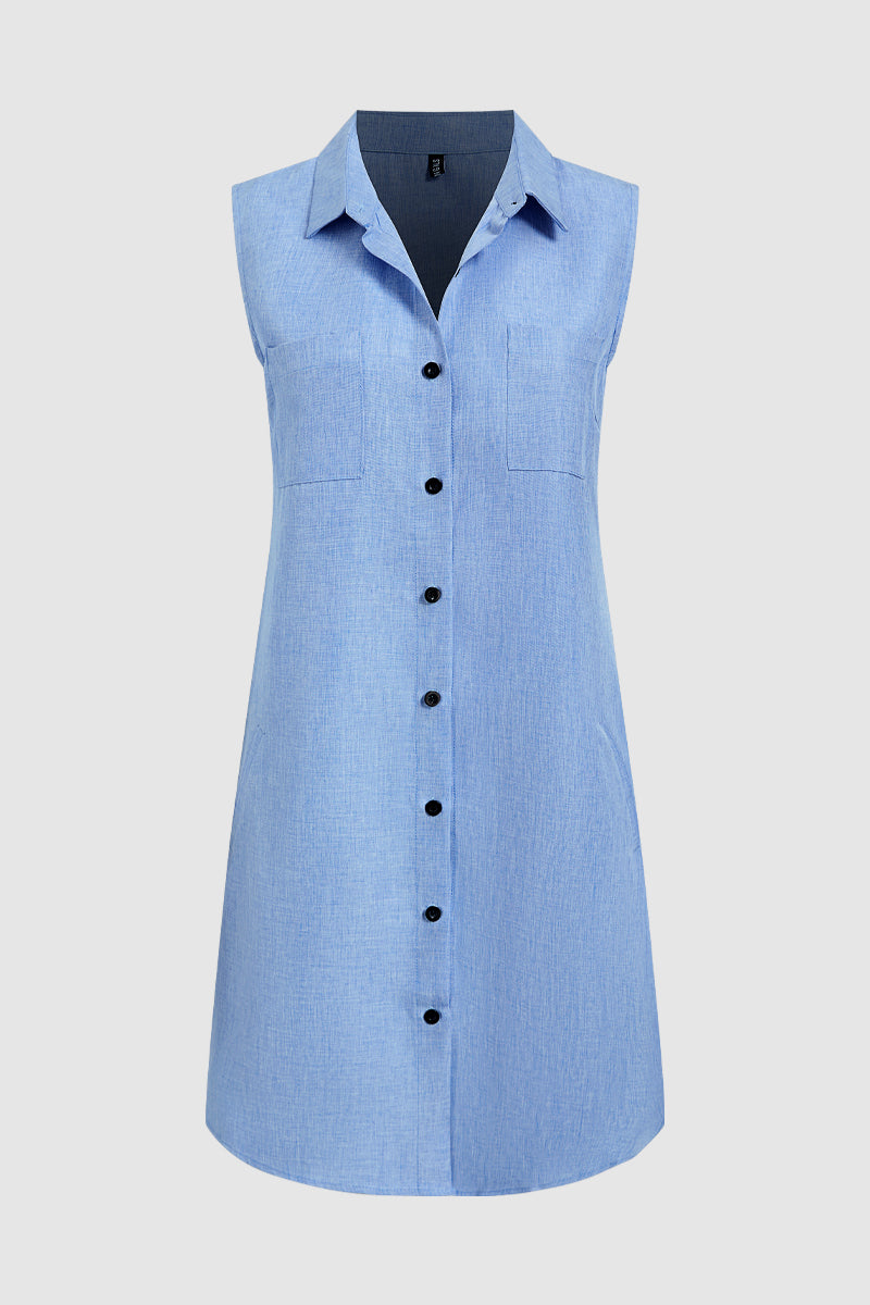 Pocket Front Knee Length Shirt Dress