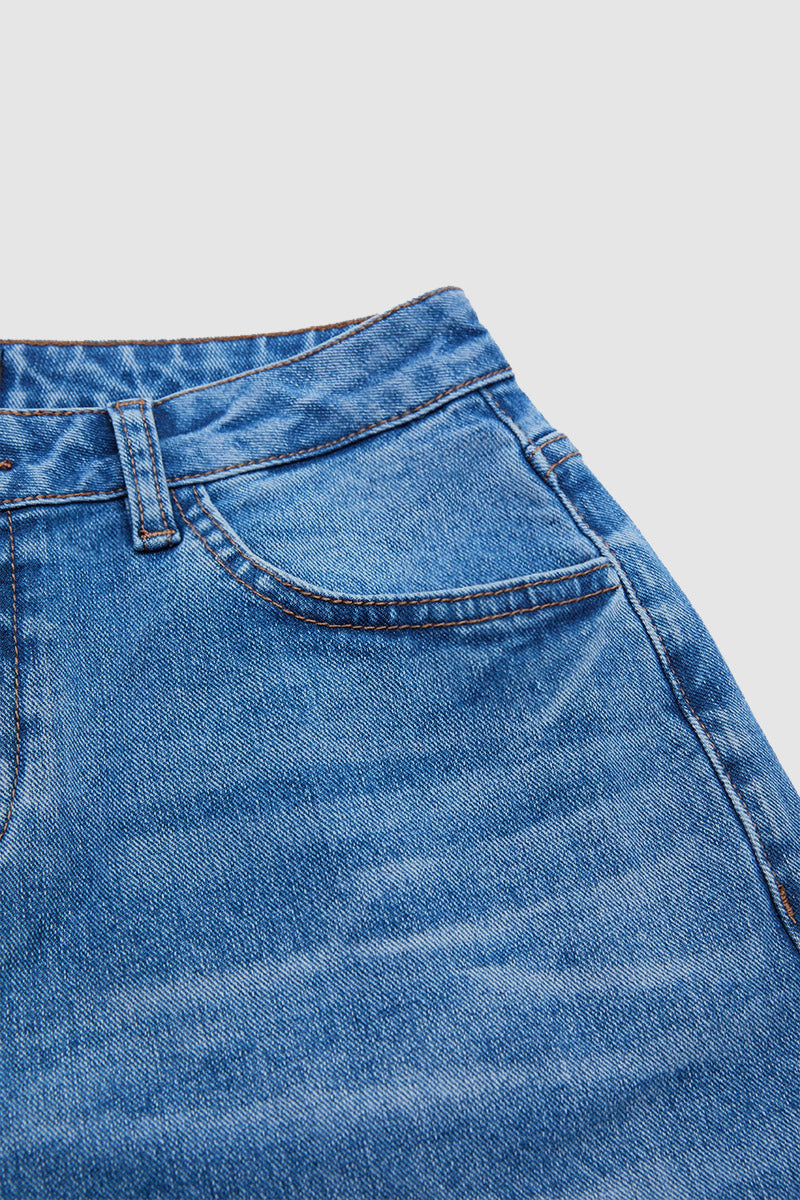 Wash Ruffle Hem Split Mid Waist Wide Leg Jeans